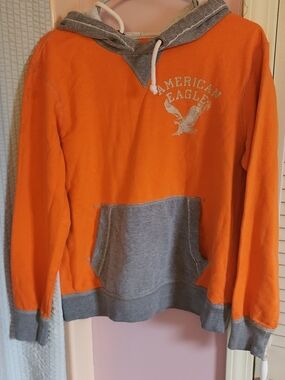 American Eagle Outfitters Orange Hoodie with Gray Accents